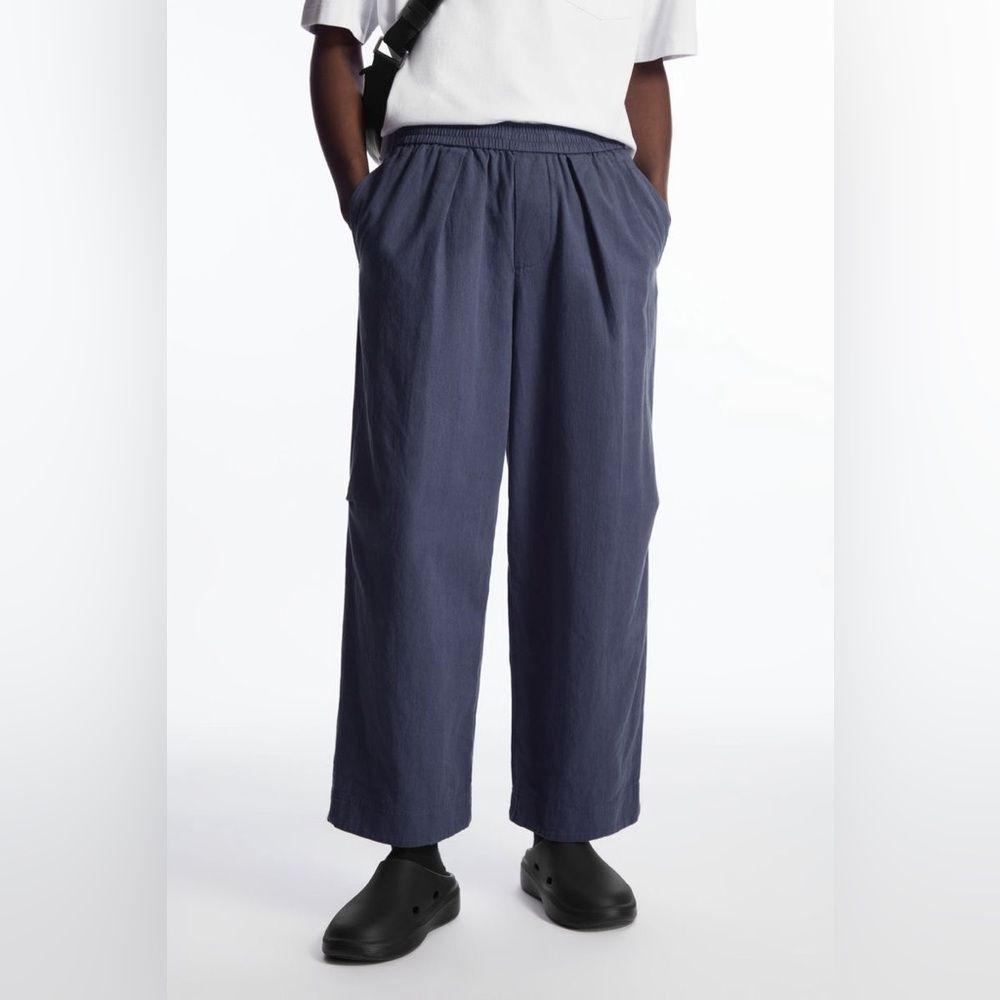 COS Men's Wide-leg Chambray Linen/Cotton French Blue Trousers Sz L - Picture 3 of 16